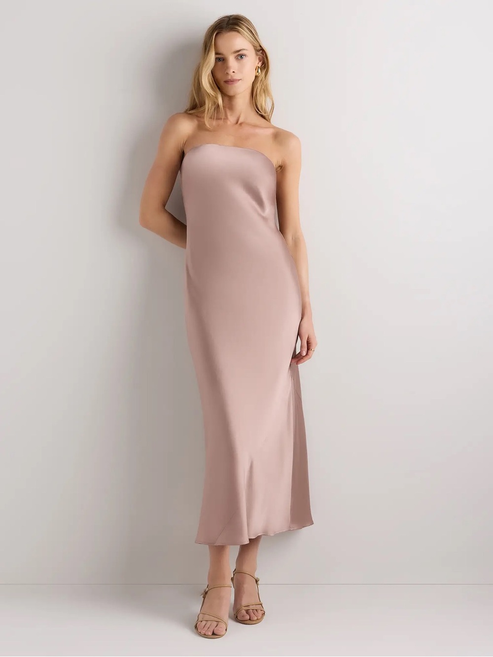 Quince Strapless Silk Midi Dress - Dusty Rose